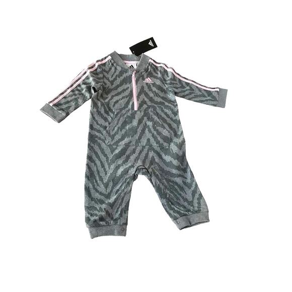 Adidas Romper Animal Print Gray Pink Infant‎ Girl 9m - Picture 1 of 5